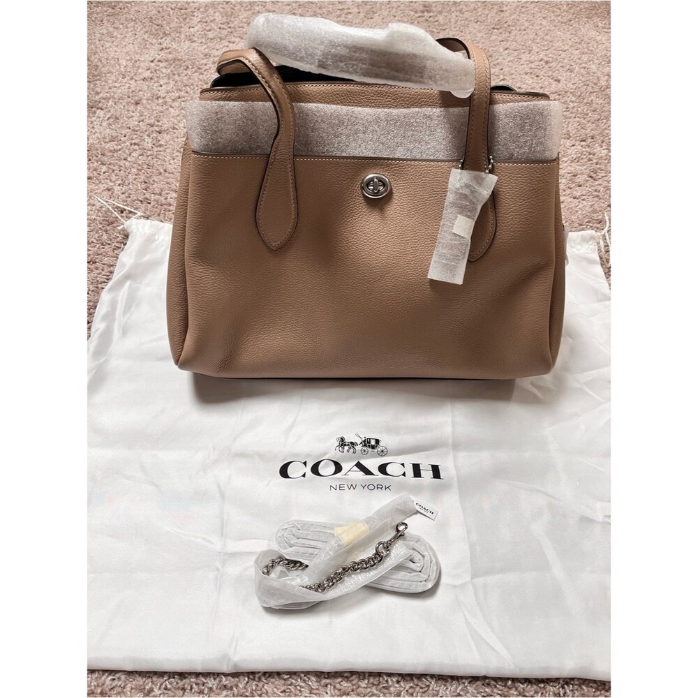 Coach Pebbled Lora Carryall Leather Shoulder Satchel in Taupe